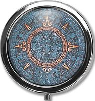 Blue Mandala Design New Silver Round Pill Box Decorative Metal Medicine Vitamin Organizer Unique Gift