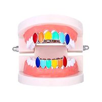 Rainbow Hip Hop Teeth Grillz Set Copper Tooth Cap Jewelry Teeth Mouth Fangs Top Bottom Tooth Party Decoration for Men Kids (Silver)