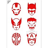 QBIX Superheroes Stencil - Ironman, Batman, Wolverine, The Hulk, Spiderman, Captain America - A5 Size - Reusable Kids Friendly DIY Stencil for Face Painting, Baking, Crafts, Wall, Furniture