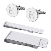 BodyJ4You 4PC Cufflinks Tie Bar Money Clip Button Shirt Personalized Initials Letter E Gift Set