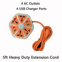 Power Strip Surge Protector with 4 USB Charging Ports and 4 Outlets, SUNANDMOON 5ft Heavy Duty Extension Cord, Overload Protection Multi Plug for Multiple Devices, Fireproofing Material, Le (Orange)