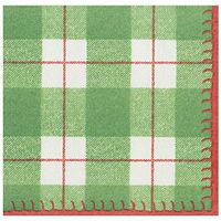Caspari Plaid Check Paper Linen Dinner Napkins in Green, Two Packs of 12