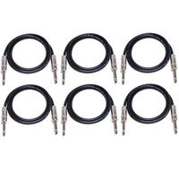 GLS Audio 2ft Patch Cable Cords - 1/4" TS to 1/4" TS Black Cables - 2' Mono Snake Cord - 6 Pack