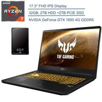 2020 ASUS TUF 17.3" FHD VR Ready Gaming Laptop Computer, AMD Ryzen 7 3750H（Beats i7-8565u, 32GB DDR4, 2TB HDD+2TB PCIE SSD, GeForce GTX 1650 4GB, Windows 10 + EST 500GB External Hard Drive