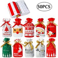 Blulu 50 Pieces Candy Gift Cookie Bags Drawstring Bags Christmas Treat Bag Plastic Bag with Ribbon for Christmas Birthday Wedding Holiday New Year Favor