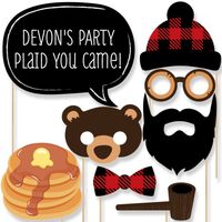 Big Dot of Happiness Custom Lumberjack Photo Booth Props Kit - Channel the Flannel - Personalized Buffalo Plaid Party Supplies - 20 Selfie Props