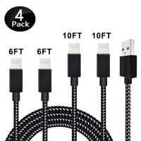 Charger Cable 4 Pack (6Ft, 6Ft, 10Ft,10Ft) Extra Long Nylon Braided Phone USB Charging Cord Compatible with Phone Xs/Max/XR/X/8/8Plus/7/7Plus/6S/6S Plus/SE/Pad/Nan (Black)