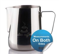 Star Coffee 20, 12 or 30oz Stainless Steel Milk Frothing Pitcher - Measurements on Both Sides Inside Plus eBook & Microfiber Cloth - Perfect for Espresso Machines, Milk Frothers, Latte Art