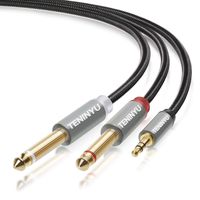 TENINYU 3.5mm 1/8" TRS to Dual 6.35mm 1/4" TS Mono Stereo Y-Cable Splitter Cord Compatible for iPhone, iPod, Computer Sound Cards, CD Players, Multimedia Speakers and Home Stereo Systems (10FT)