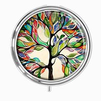 Tree of Life Gorgeous Like Leather Custom HOT Sales Stainless Steel Round Pill Box Medicine Vitamin Organizer Holder Decorative box