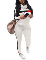 Women's 2 Piece Tracksuit Set Striped Patchwork Cowl Neck Long Sleeve Sweatshirt and Pants Set White XL