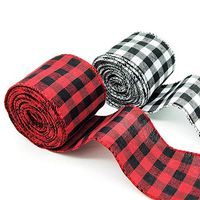 Red and Black Plaid White and Black Gingham Wide Burlap Ribbon Wired Ribbon Christmas Gift Wrapping Ribbon for New Year Christmas Crafts Decoration Floral Bows Craft 2 Rolls (2.6 by 236 Inches)