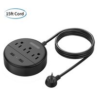 Power Strip with USB - NTONPOWER Travel Power Strip Flat Plug, 15ft Extra Long Extension Cord, 3 Outlets 2 USB Desktop Charging Station, Wall Mount, Compact for Home, Dorm Room, Office and Cruise Ship