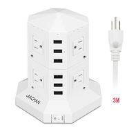 Power Strip Tower, Surge Protector Charging Tower with 8 AC Outlets and 6 Ports USB, Independent Control Switch for Each Floor (White)