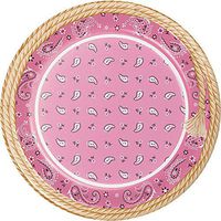 Creative Converting 317382 8Count Sturdy Style 8.75" Round Paper Plates, Pink Bandana Cowgirl,