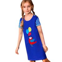 Boomboom Baby Girls Summer Dress, Colorful Baby Girl Rainbow Embroidery Stripe Dress (6T, Dark Blue)