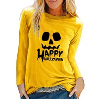 ANJUNIE Womens Casual Halloween Print Shirts O-Neck Long Sleeve Top Loose T-Shirt Blouse(2-Yellow,M)