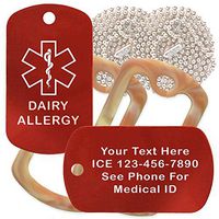 Custom 2 Pack - Dairy Allergy Medical Alert ID Necklaces with Red Custom Tags, Camo Desert Silencers, and 30'' USA Chains