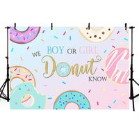 MEHOFOTO Donut Gender Reveal Boy or Girl Baby Shower Party Decorations Photo Studio Background Blue or Pink Colorful Donuts Decorations Banner Photography Backdrops for Cake Table Supplies 7x5ft