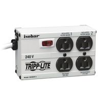 Tripp Lite Isobar 4 Outlet 230V Surge Protector Power Strip, 6ft Cord, Right-Angle Plug, Metal, (IB4-6/220)