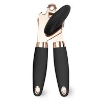 COOK with COLOR Deluxe Manual Rose Gold Quality Stainless Steel Can Opener With Durable Black Anti Slip Handles and Large Knob with Built In Bottle Cap Opener