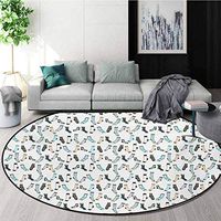 RUGSMAT Cartoon Round Area Rug Carpet,Messy Teenager Kids Room Rain of Socks Laundry Themed Funny Art Living Dinning Room and Bedroom Rugs,Round-51 Inch Beige Dark Blue and Aqua Blue