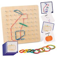 Coogam Wooden Geoboard Mathematical Manipulative Material Array Block Geo Board - Graphical Educational Toys with 30Pcs Pattern Cards and Rubber Bands Shape STEM Puzzle Matrix 8x8 Brain Teaser for Kid