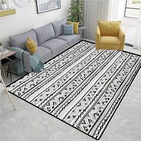 YucouHome Native American High Traffic Area Rug Kids, Primitive Ancient Aztec with Circles Triangles Tribal Folk Pattern, Fashionable High Class Living Dinning Room(3'x 8') Charcoal Grey White