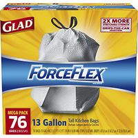 Glad ForceFlex Tall Kitchen Drawstring Trash Bags - Unscented - 13 Gallon - 76 count (Packaging May Vary)