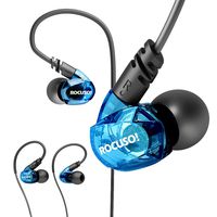ROCUSO Earbud Headphones with Microphone, Over Ear Waterproof Earbuds Stereo Bass Musician In Ear Monitor, Sport Earphones for Running, Gym and Workout,Blue
