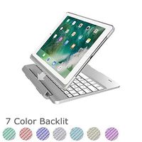 New iPad Bluetooth Keyboard Cover, Vacio 7 Color Backlit Detachable Smart Keyboard Case Slim Fit Folio Back Cover with Wireless Bluetooth Keyboard for 2017 New iPad (Silver)