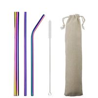 5Pcs Reusable 304 Stainless Steel Straw Metal Smoothies Drinking Straight Straws Silicone Cover with Brush Bag
