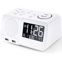 Alarm Clock Radio FM Digital Led Display Radio with USB Port Dimmer Snooze Sleep Timer Dual Alarms for Bedroom (with DC Adapter)