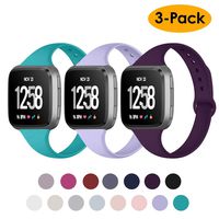 NANW Silicone Bands Compatible with Fitbit Versa/Versa 2 / Versa Lite Edition, Narrow Slim Soft Replacement Wristband Waterproof Accessories Sport Band for Versa Women Men, 3-Pack, Large Small