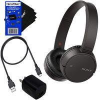 Sony Bluetooth Wireless On-Ear Headphones WH-CH500 (Black) + USB Cable & Wall Charger + HeroFiber Cleaning Cloth