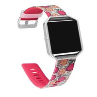 SKYLET Compatible with Fitbit Blaze Band with Frame, Soft Silicone Replacement Floral Printed Band with Black Frame Compatible Fitbit Blaze Bracelet Men Women[Pattern 9+ ONE Silver Frame]