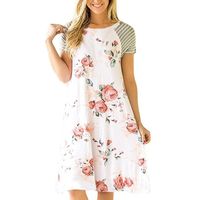 GBSELL Women Floral Print Short Sleeve A-line Loose Casual Dress (XL, White)