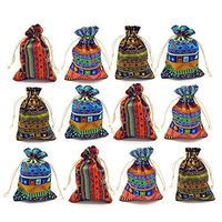 12pc Egyptian Style Jewelry Coin Pouches Aztec Print Drawstring Gift Bag Party Accessories Brocade Cotton Sachet Candy Present Pouch Travel Purse Ethnic (Egypt 12)