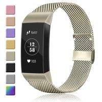 AK Stainless Steel Replacement Bands Compatible for Fitbit Charge 3 / Fitbit Charge 3 SE Bands, Metal Mesh Breathable Sport Wristband Loop with Adjustable Magnet Clasp (06 Vintage Gold, Large)