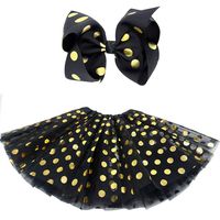 BGFKS 5 Layered Tulle Tutu Skirt for Girls with Hairbow and Hairties, Ballet Dressing Up Kid Tutu Skirt (Z-Dot Black, 2-8 Years Old)