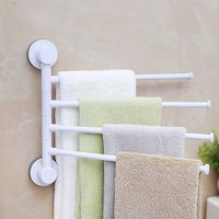 Fine No Trace Plastic Rack,Swivel Hanger with 4 Folding Swing Arm, Bathroom Storage Organizer Rustproof Wall Mount (White)