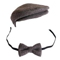 Baby Photography Props Monthly Boy Photo Shoot Outfits Infant Flat Cap Gentleman Hat Bowtie (Black+Grey)