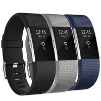 iGK Replacement Bands Compatible for Fitbit Charge 2, Adjustable Replacement Bands with Metal Clasp Classic Edition 3Packs Black Grey Navy Large