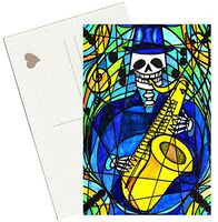Saxophone Player Musician Skull 4"x6" Set of 6 Linen Postcards