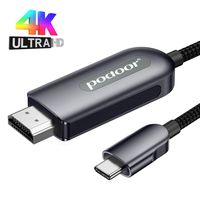 USB C to HDMI Cable, PODOOR USB Type C to HDMI Adapter Cable 4K (Thunderbolt 3 Compatible) for MacBook Pro 2018/2017, MacBook Air 2018, Surface Book 2, Samsung S10 Gray 6FT
