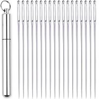 Kyue Aluminum Needle Case with 24 Pcs Large Big Wide Eye Craft Needles Hole Sewing Needles Embroidery Needles Craft Sewing Needles