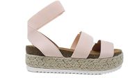 Soda Clip Womens Casual Espadrilles Trim Flatform Studded Wedge (6, Blush S)