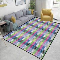 YucouHome Leopard Print Over Sized Area Rug Kids Girl, Checkered Colorful Pattern with 80s and 90s Funky Pop Fashion Influences, Fashionable High Class Living Dinning Room(5'x 8') Multicolor