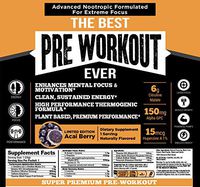 The Best Pre Workout Ever All Natural Nootropic Preworkout Powder - Clean Energy Boost Focus & Strength - Muscle Builder Supplement for Men & Women - Keto Friendly Plant Based & Limited Acai Berry (3)