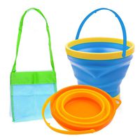 Foldable Bucket Portable Silicone Pail for Kids Beach Play, 2.5L, 3PCS